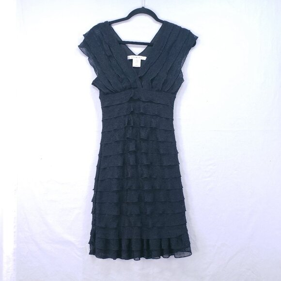 Studio M Dresses & Skirts - Studio M Black Ruffle Tiered Stripe Lace Cocktail Evening Mid Dress Size S